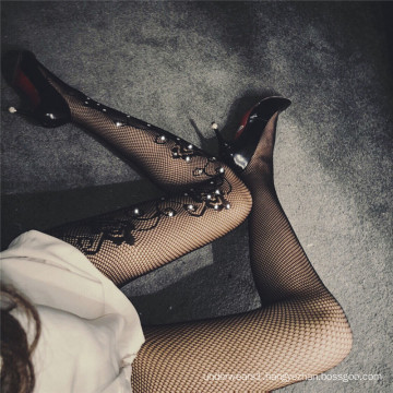 Women Fashion Rhinestone Pantyhose Pattern Jacquard Fishnet Pantyhose